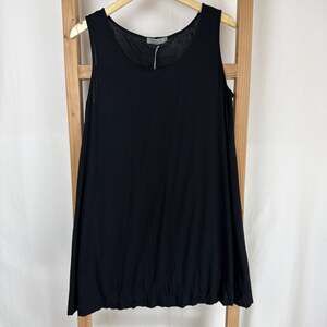 NWT Chalet Liz Black Long Tank Short Dress Tunic Lagenlook Art to Wear Size S